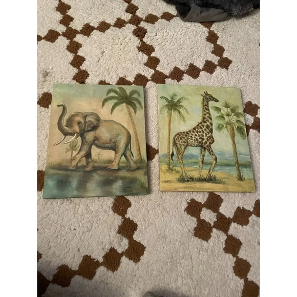 8 x 10" Elephant & Giraffe Wildlife Wall Hanging Decor - Picture 1 of 9